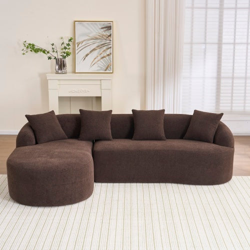 LY-022 Full Compression Sponge L-Shape Sectional Sofa, Brown Modular Chaise Chenille Couch, 30D High-Density For Apartment Living Room, 900 Lbs.