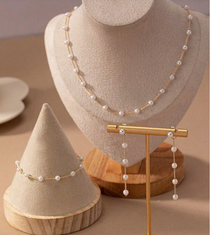 All-match High-grade Bracelet Necklace Three-piece Earrings Set Simple