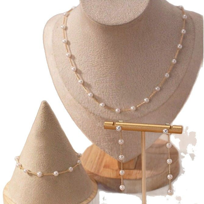 All-match High-grade Bracelet Necklace Three-piece Earrings Set Simple