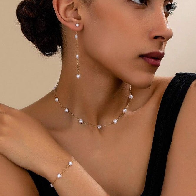 All-match High-grade Bracelet Necklace Three-piece Earrings Set Simple
