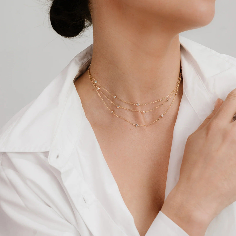 Fashionable High-grade Simple Three-layer Twin Necklace For Women