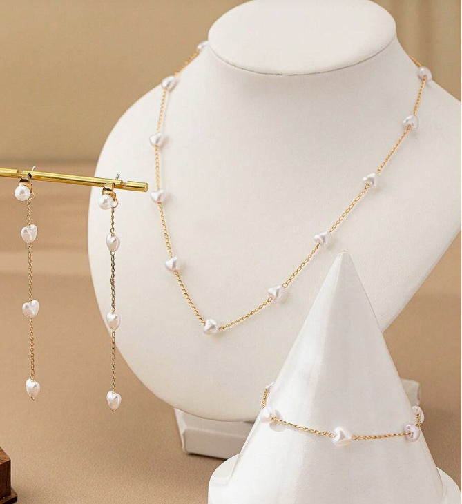 All-match High-grade Bracelet Necklace Three-piece Earrings Set Simple