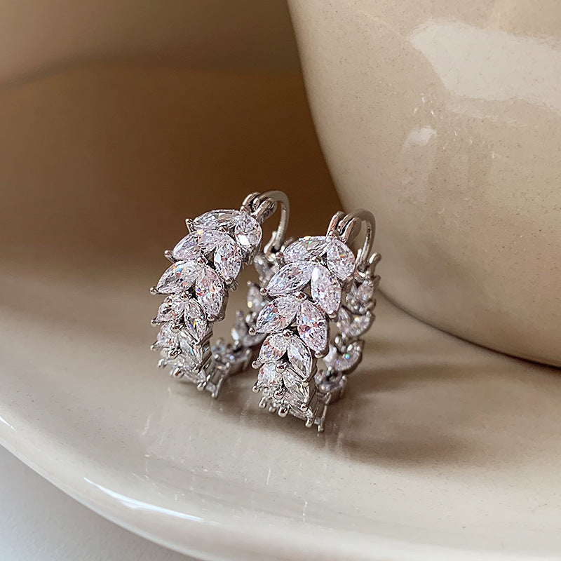 Full Diamond Wheat Ear Ring Gentle Ear Clip