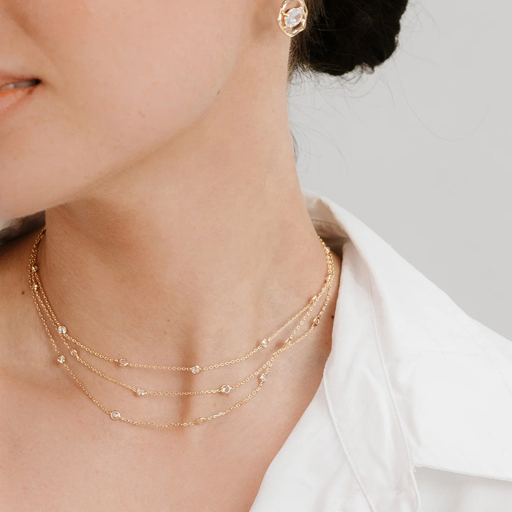 Fashionable High-grade Simple Three-layer Twin Necklace For Women