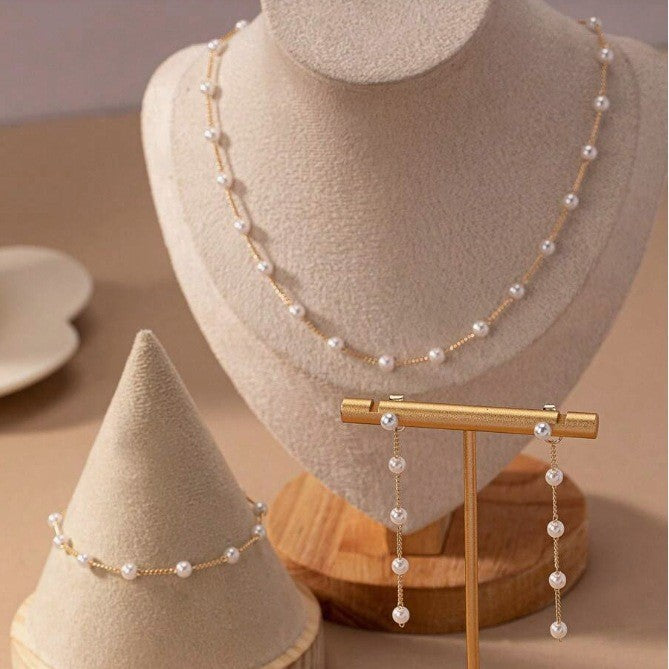 All-match High-grade Bracelet Necklace Three-piece Earrings Set Simple