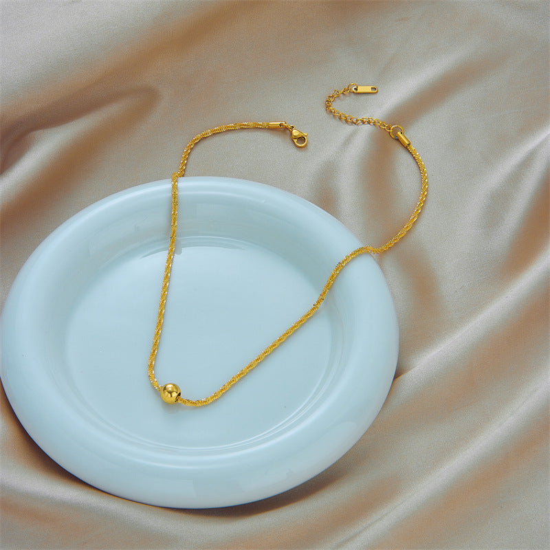 Metal Round Beads Thread Wave Necklace
