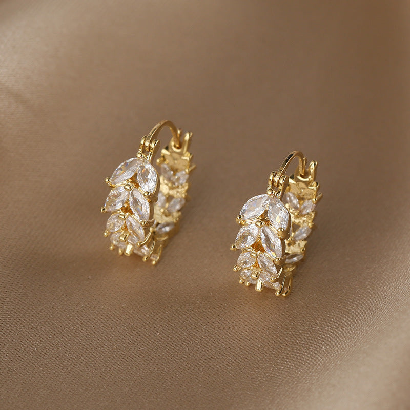 Full Diamond Wheat Ear Ring Gentle Ear Clip