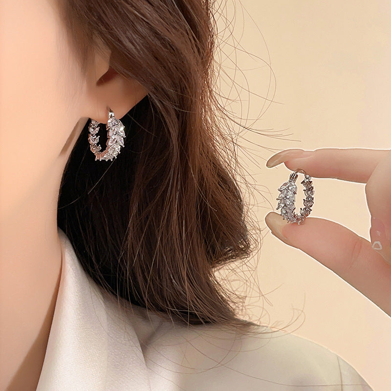 Full Diamond Wheat Ear Ring Gentle Ear Clip