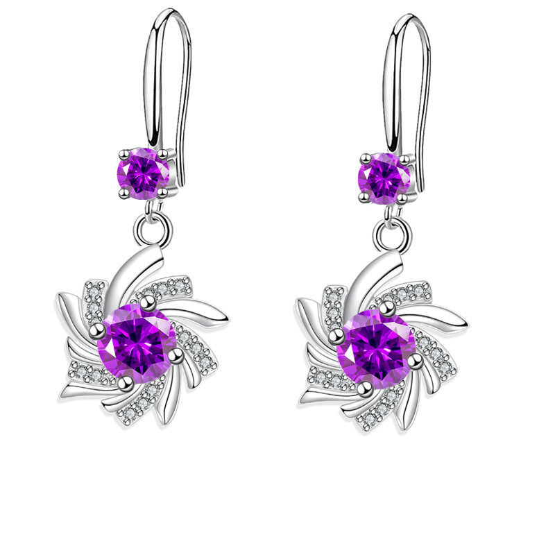 Women's Fashion Diamond Amethyst Flower Earrings