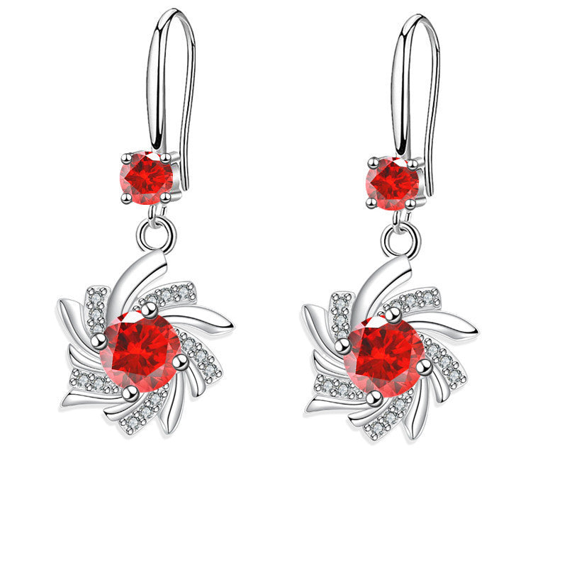 Women's Fashion Diamond Amethyst Flower Earrings