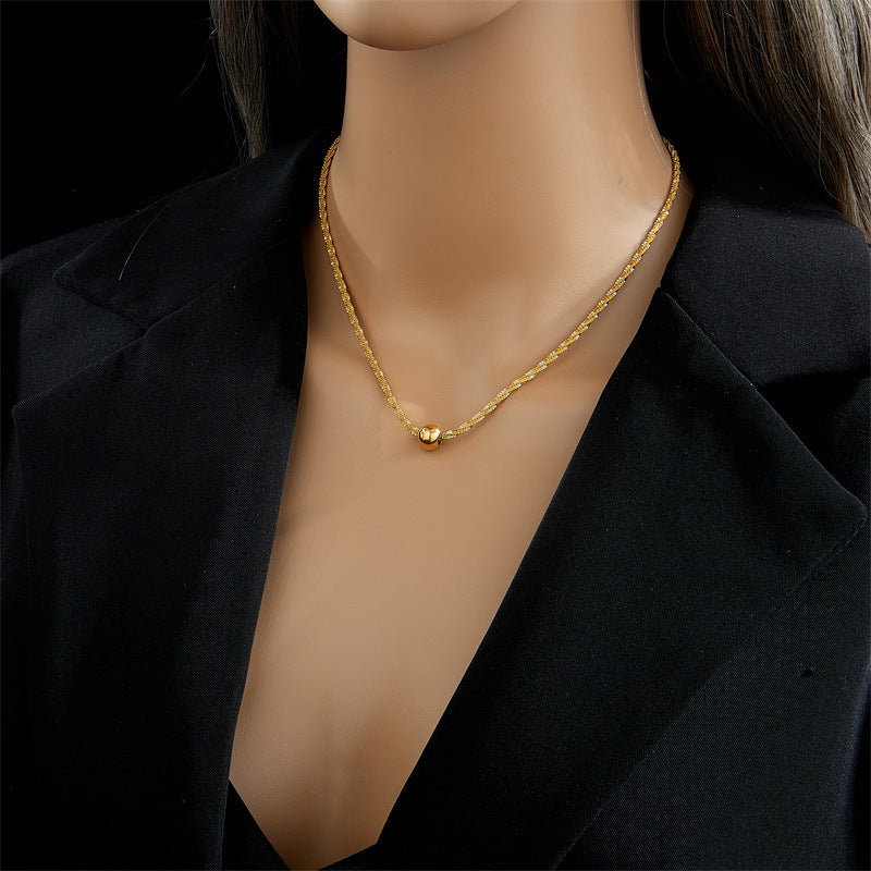 Metal Round Beads Thread Wave Necklace